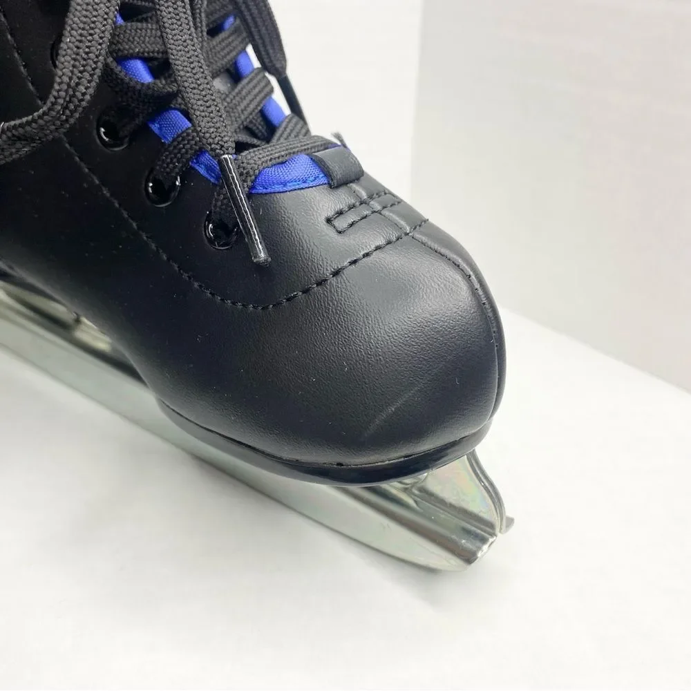 American Athletic Youth Boys Size 8 Chillin Double Runner Ice Skates Black Blue - Picture 4 of 13
